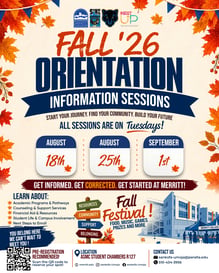 Merritt College Fall 2026 Orientation Info Sessions Flyer