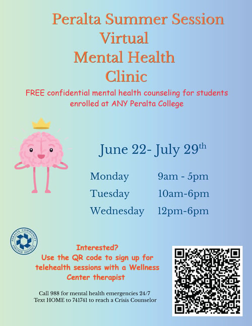 PCCD Summer 2026 Session Virtual Mental Health Clinic Flyer